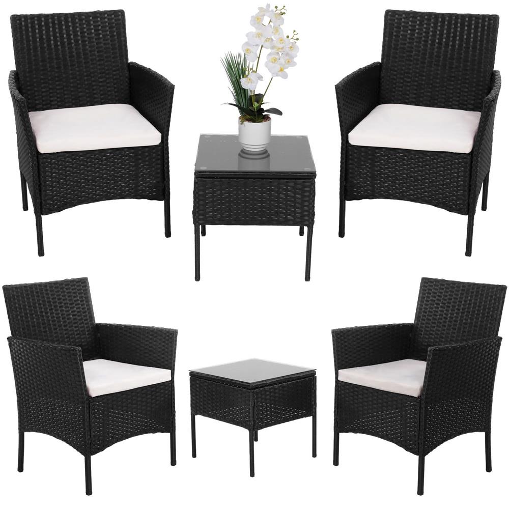 Set mobilier terasa, din tehnorattan, masa cu blat sticla securizata, 2 fotolii cu perne, negru Household NewTrend