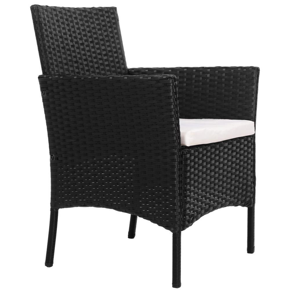 Set mobilier terasa, din tehnorattan, masa cu blat sticla securizata, 2 fotolii cu perne, negru Household NewTrend