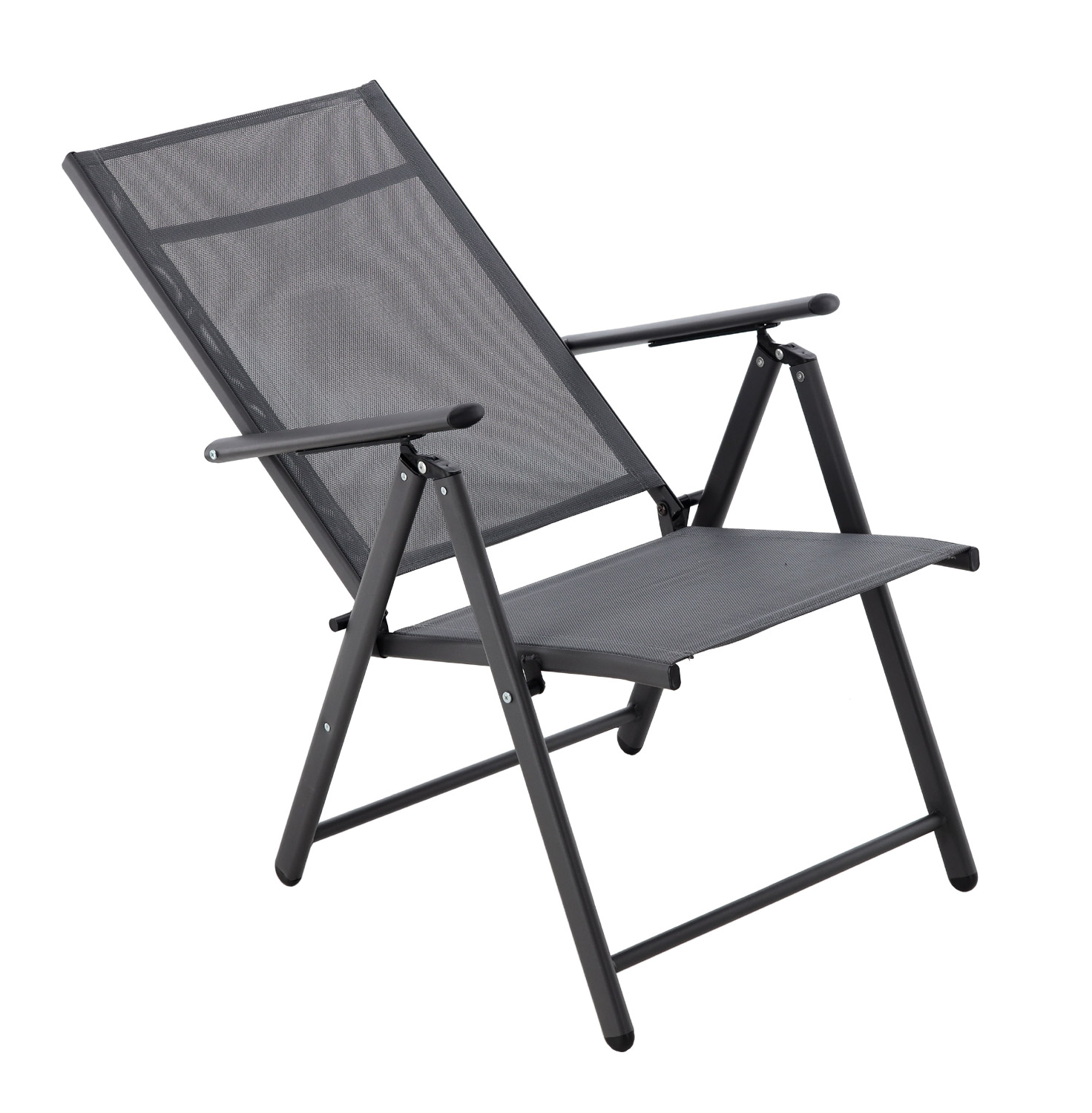 Scaun metalic de gradina, pliant, cu spatar reglabil, din otel, 60x58x100cm, gri Household NewTrend