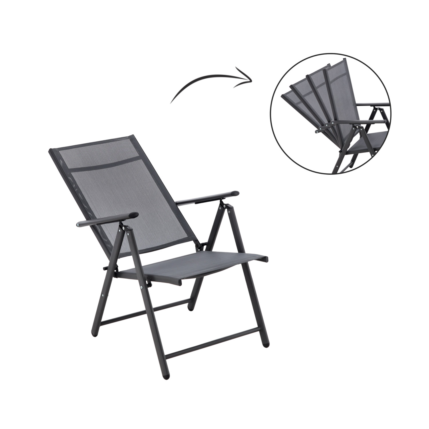 Scaun metalic de gradina, pliant, cu spatar reglabil, din otel, 60x58x100cm, gri Household NewTrend