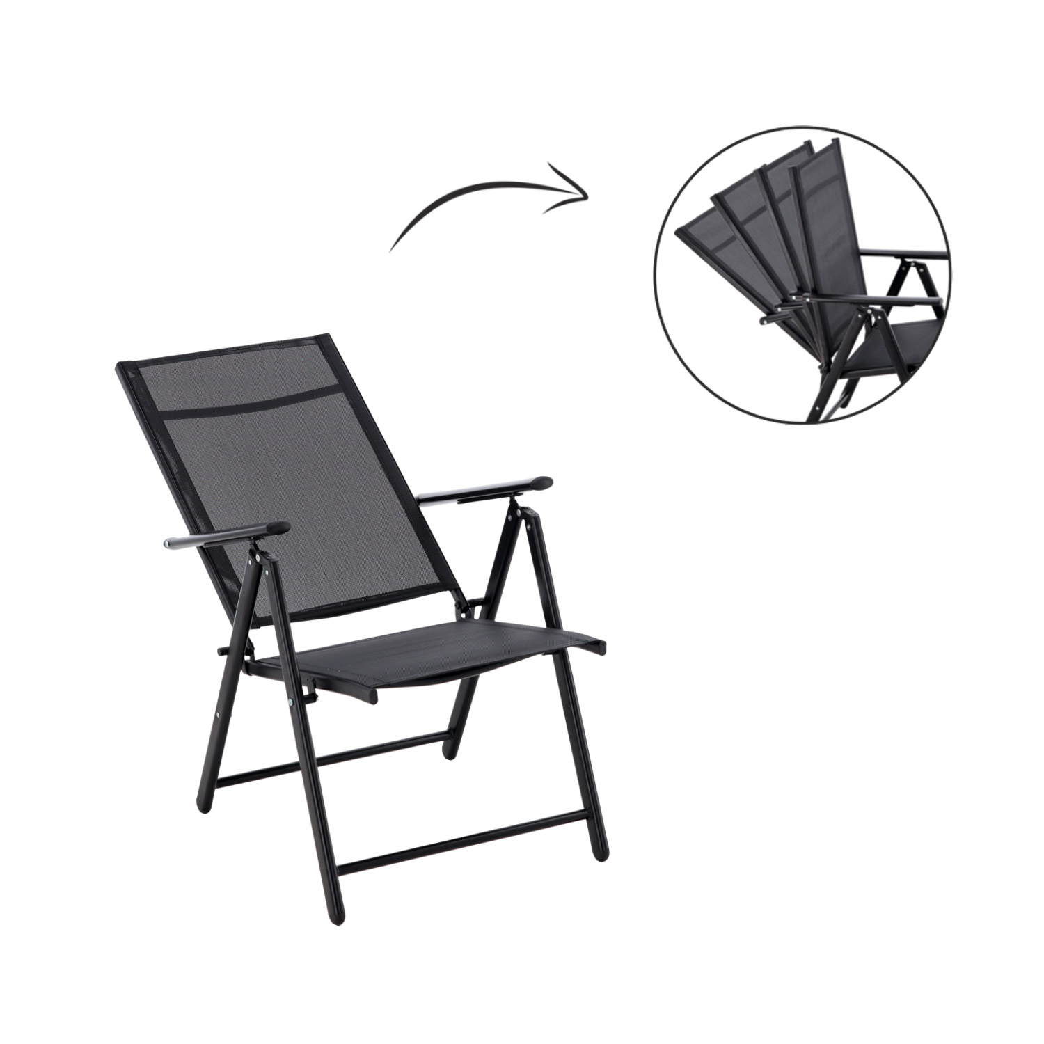 Scaun metalic de gradina, pliant, cu spatar reglabil, din otel, 60x58x100cm, negru Household NewTrend