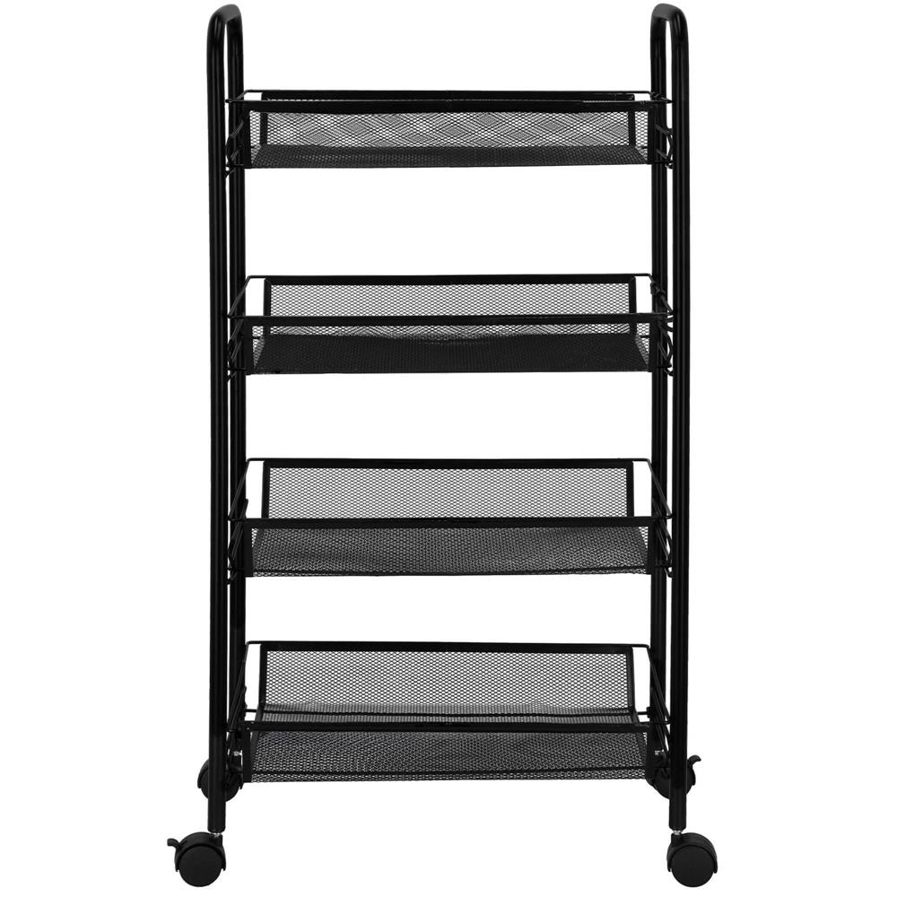 Raft metalic mobil tip carucior pentru bucatarie, 4 polite si 4 agatatori, negru, 44x26x85cm Household NewTrend