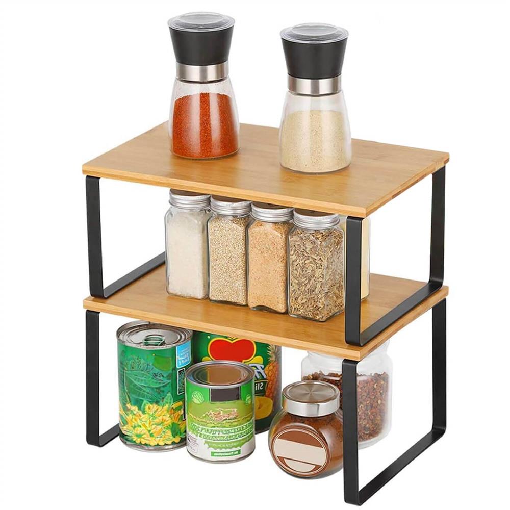 Set 2 rafturi de bucatarie suprapozabile, pentru ustensile sau condimente, 20x34x16cm, natur si negru Household NewTrend