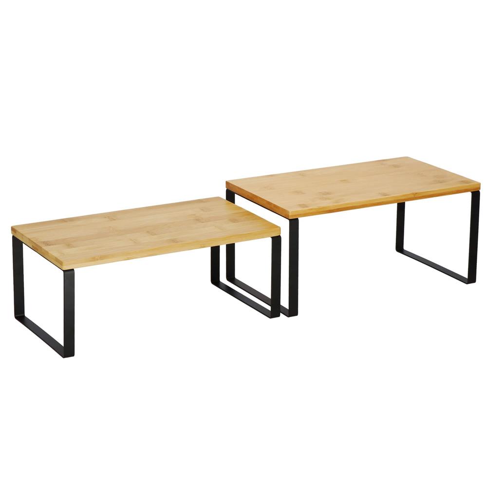 Set 2 rafturi de bucatarie suprapozabile, pentru ustensile sau condimente, 20x34x16cm, natur si negru Household NewTrend