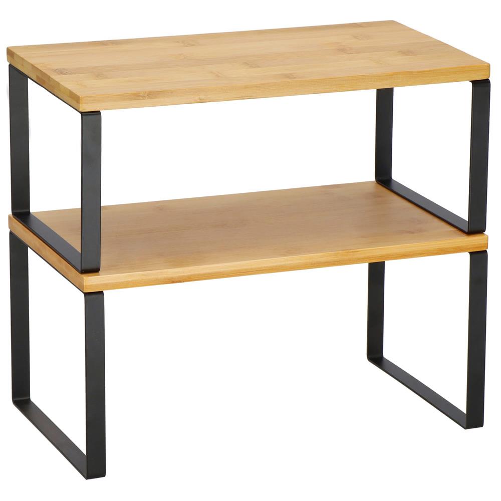 Set 2 rafturi de bucatarie suprapozabile, pentru ustensile sau condimente, 20x34x16cm, natur si negru Household NewTrend