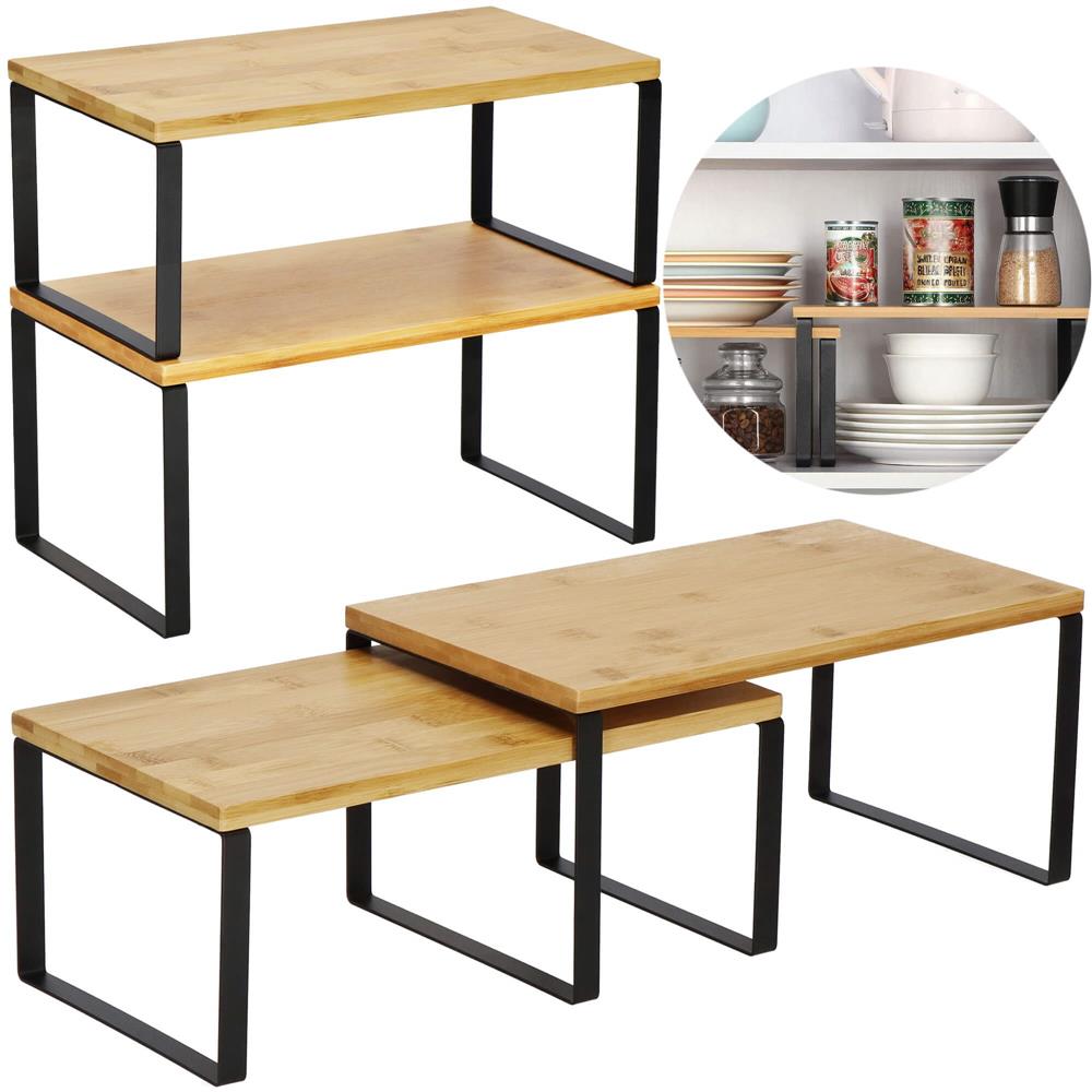 Set 2 rafturi de bucatarie suprapozabile, pentru ustensile sau condimente, 20x34x16cm, natur si negru Household NewTrend