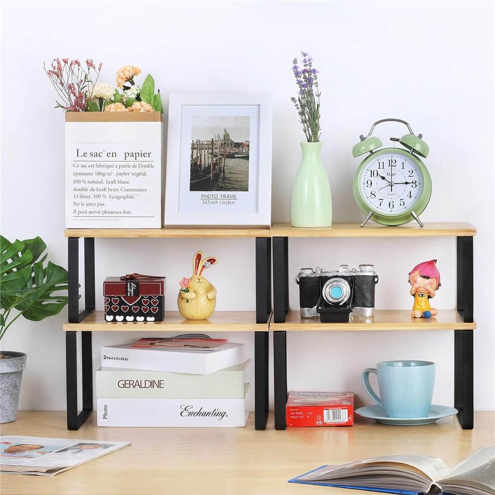 Set 2 rafturi de bucatarie suprapozabile, pentru ustensile sau condimente, 20x34x16cm, natur si negru Household NewTrend