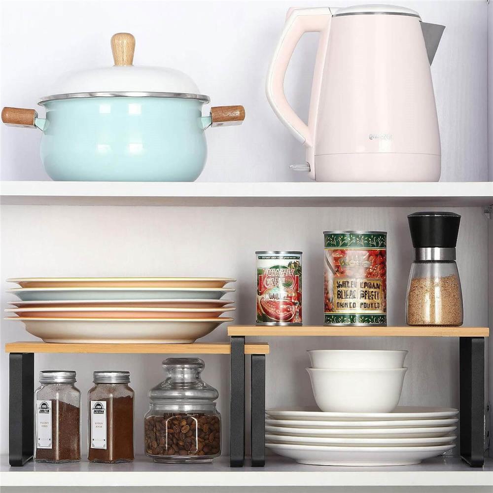 Set 2 rafturi de bucatarie suprapozabile, pentru ustensile sau condimente, 20x34x16cm, natur si negru Household NewTrend