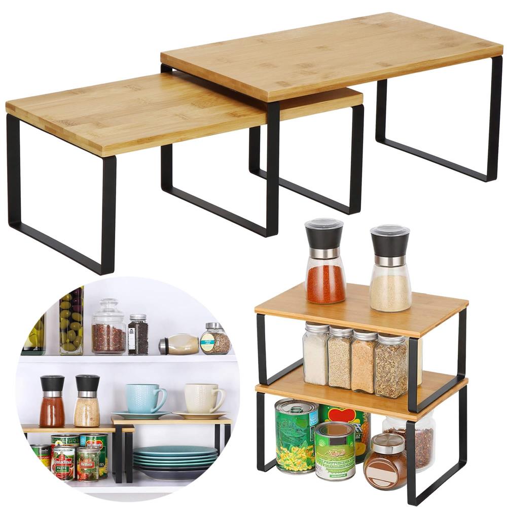 Set 2 rafturi de bucatarie suprapozabile, pentru ustensile sau condimente, 20x34x16cm, natur si negru Household NewTrend