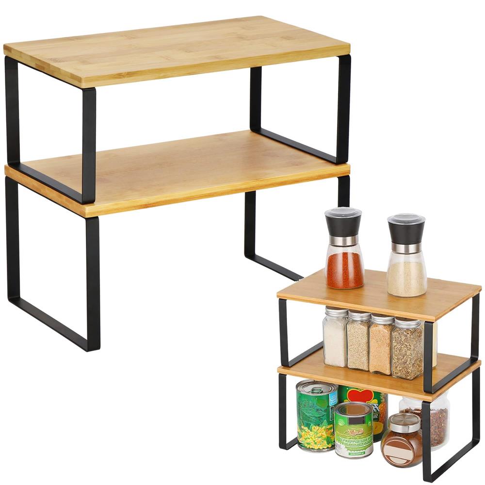 Set 2 rafturi de bucatarie suprapozabile, pentru ustensile sau condimente, 20x34x16cm, natur si negru Household NewTrend