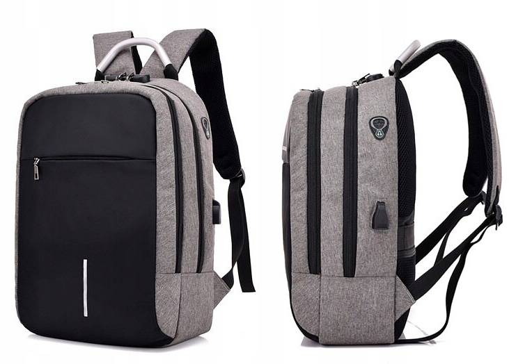 Rucsac impermeabil, cu sistem antifurt, port USB, 45x14x30cm, 25litri, negru si gri Household NewTrend