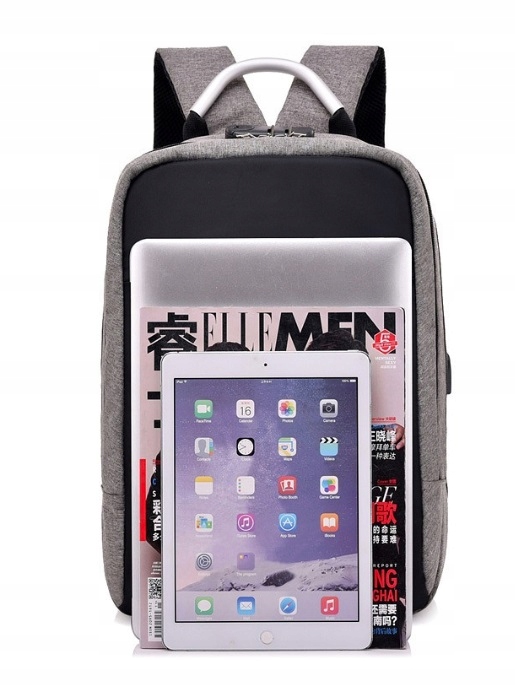 Rucsac impermeabil, cu sistem antifurt, port USB, 45x14x30cm, 25litri, negru si gri Household NewTrend