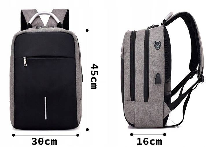 Rucsac impermeabil, cu sistem antifurt, port USB, 45x14x30cm, 25litri, negru si gri Household NewTrend