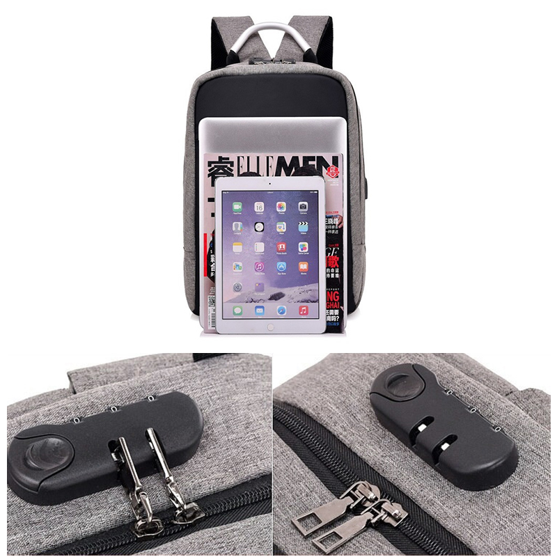 Rucsac impermeabil, cu sistem antifurt, port USB, 45x14x30cm, 25litri, negru si gri Household NewTrend