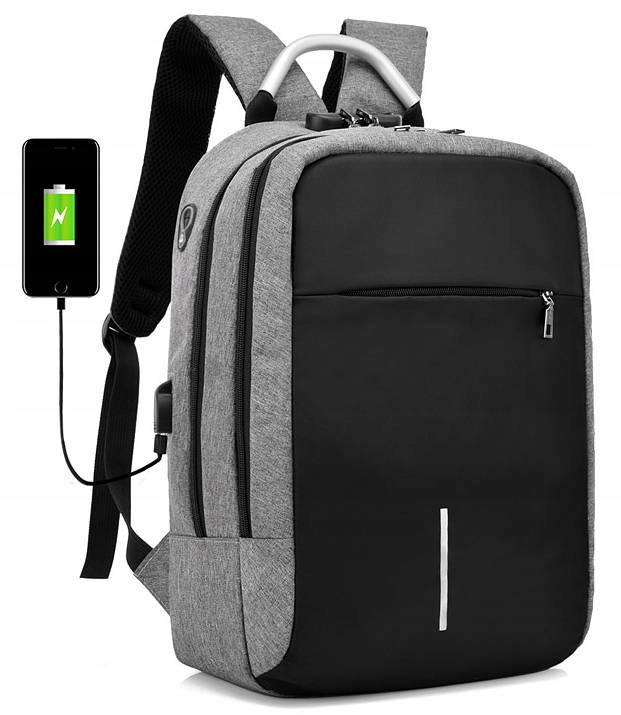 Rucsac impermeabil, cu sistem antifurt, port USB, 45x14x30cm, 25litri, negru si gri Household NewTrend