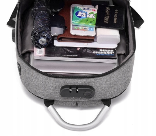 Rucsac impermeabil, cu sistem antifurt, port USB, 45x14x30cm, 25litri, negru si gri Household NewTrend