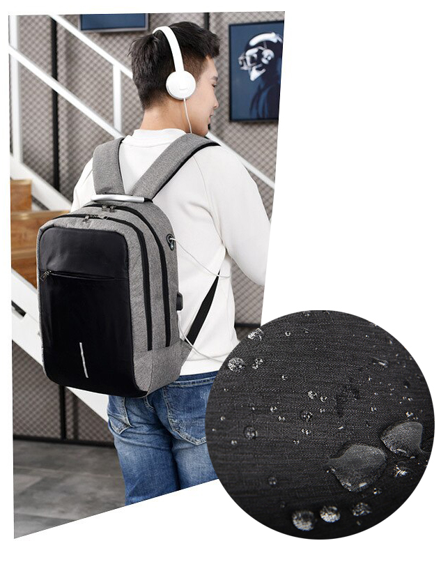 Rucsac impermeabil, cu sistem antifurt, port USB, 45x14x30cm, 25litri, negru si gri Household NewTrend