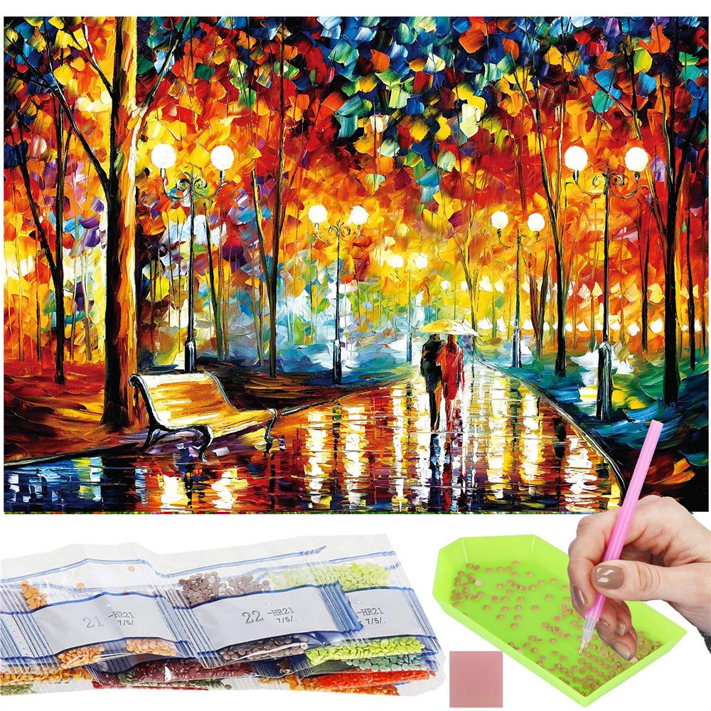 Set de broderie cu diamante 5D, 30x40cm, model Alee in parc Household NewTrend