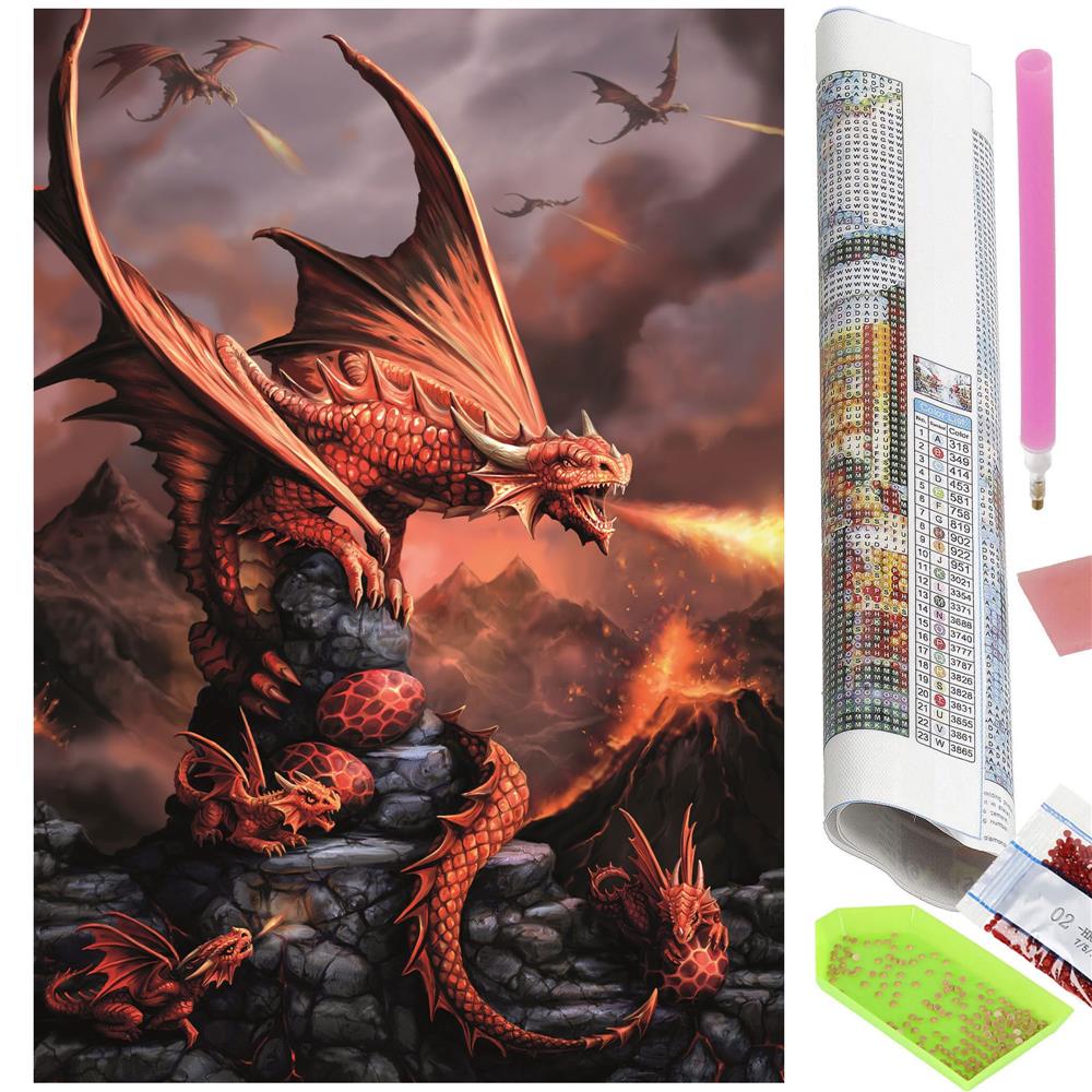 Set de broderie cu diamante 5D, 30x40cm, model Dragon cu pui Household NewTrend