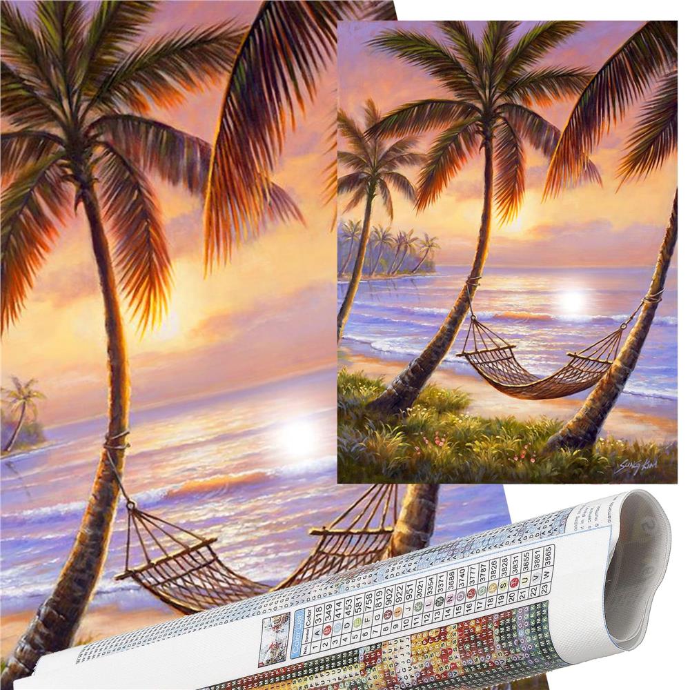 Set de broderie cu diamante 5D, 30x40cm, model Hamac pe plaja Household NewTrend