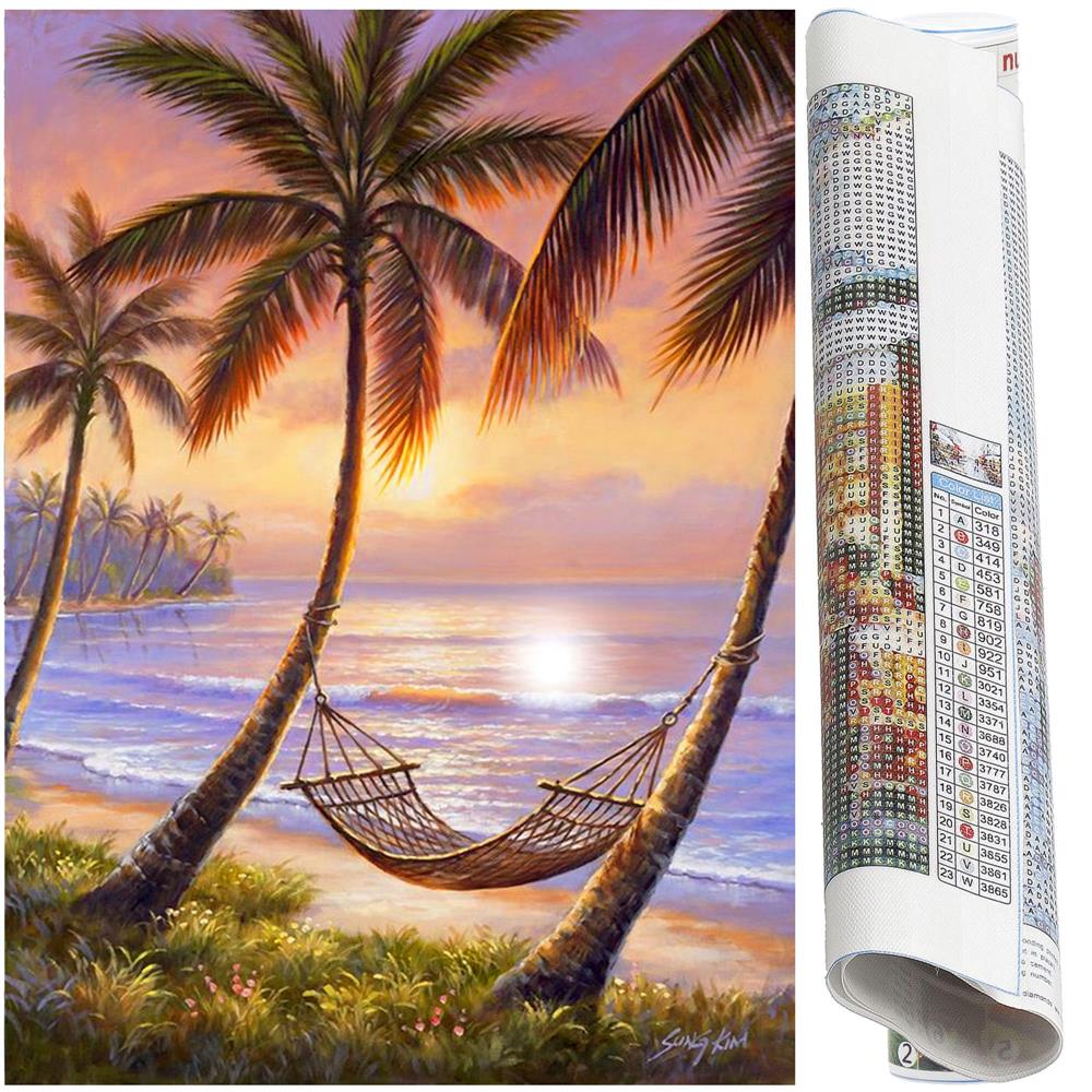 Set de broderie cu diamante 5D, 30x40cm, model Hamac pe plaja Household NewTrend