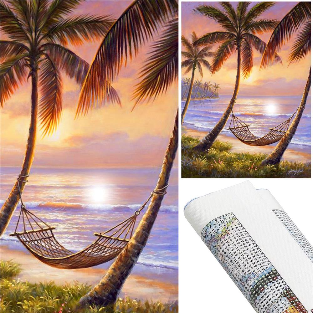Set de broderie cu diamante 5D, 30x40cm, model Hamac pe plaja Household NewTrend