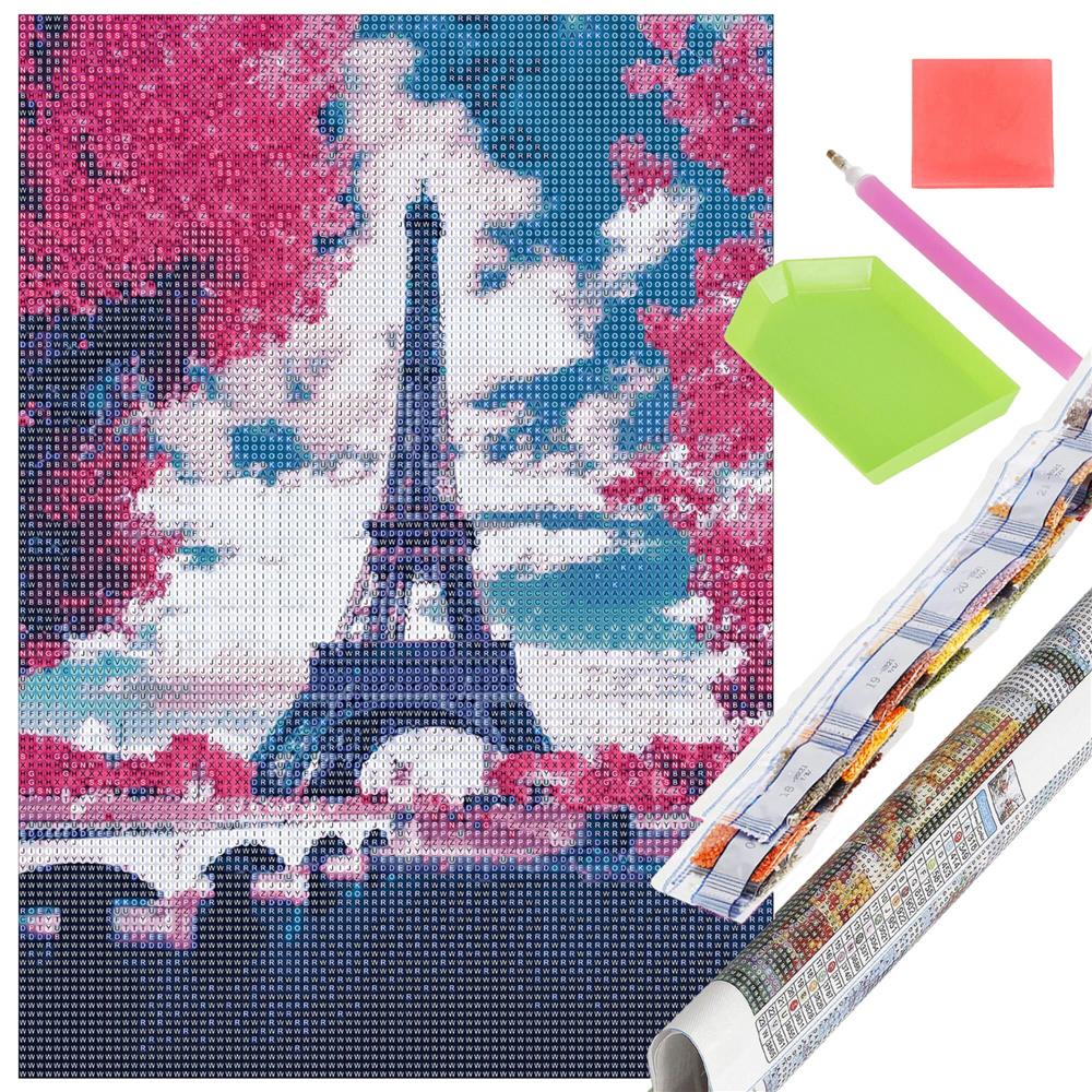 Set de broderie cu diamante 5D, 30x40cm, model Paris in roz Household NewTrend