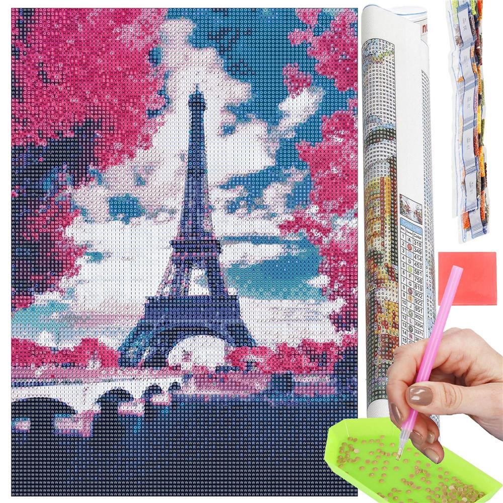 Set de broderie cu diamante 5D, 30x40cm, model Paris in roz Household NewTrend