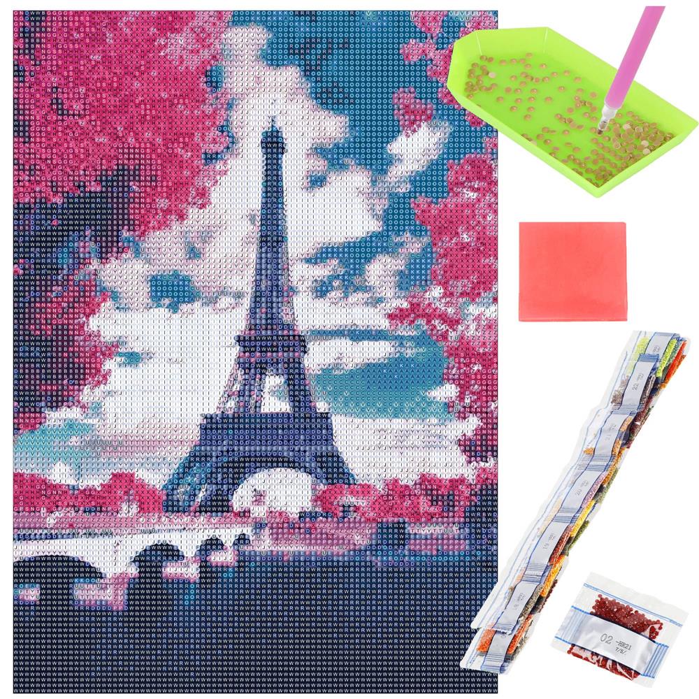 Set de broderie cu diamante 5D, 30x40cm, model Paris in roz Household NewTrend