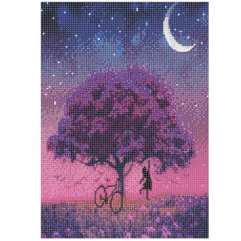 Set de broderie cu diamante 5D, 30x40cm, model Pom inflorit sub luna Household NewTrend