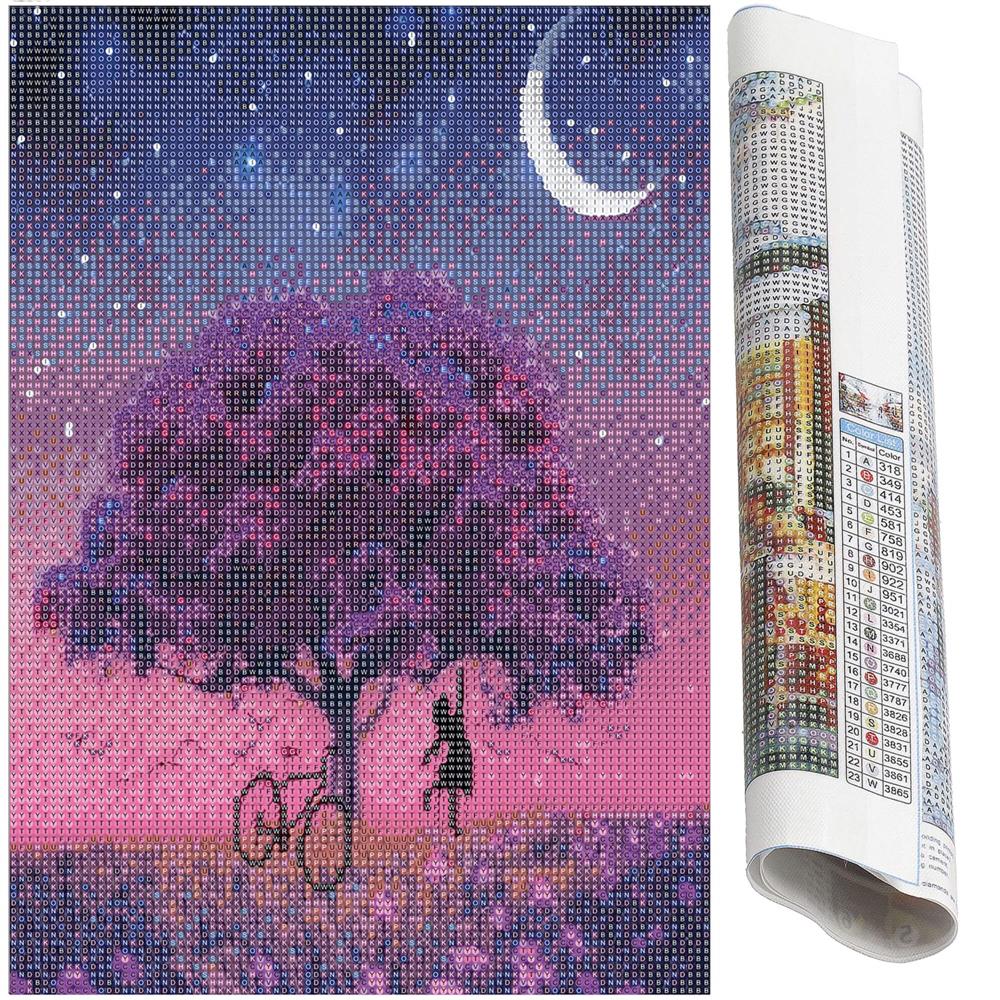 Set de broderie cu diamante 5D, 30x40cm, model Pom inflorit sub luna Household NewTrend