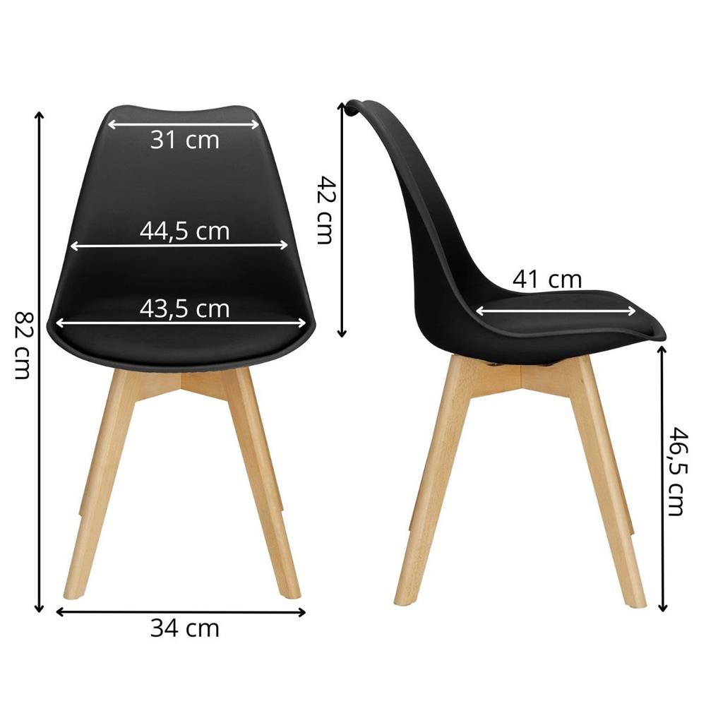 Set 4 scaune dining Verdhe pentru bucatarie cu perna tapitata cu piele ecologica, 44x82cm, negru Household NewTrend