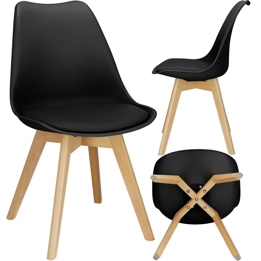 Set 4 scaune dining Verdhe pentru bucatarie cu perna tapitata cu piele ecologica, 44x82cm, negru Household NewTrend
