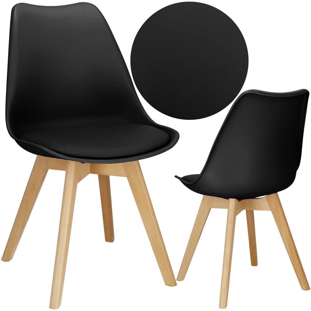 Set 4 scaune dining Verdhe pentru bucatarie cu perna tapitata cu piele ecologica, 44x82cm, negru Household NewTrend