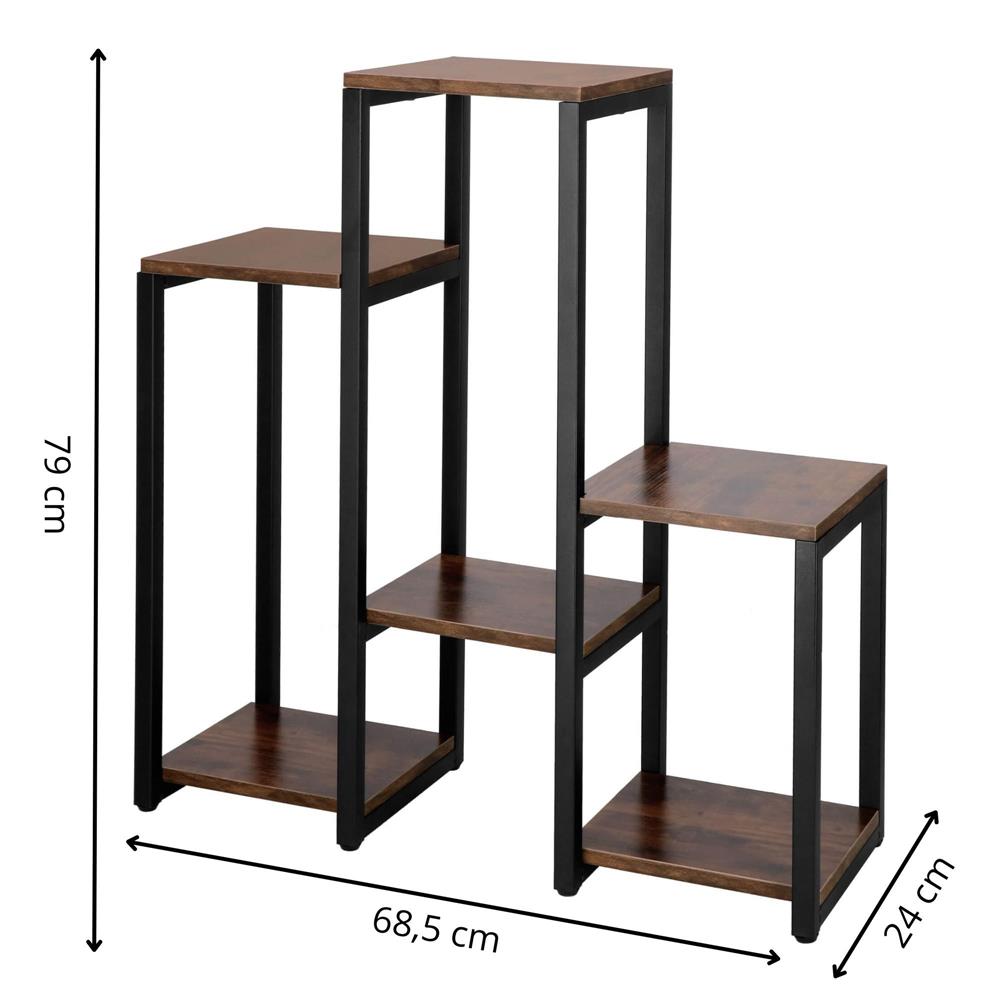 Suport pentru flori, 79x69x24 cm, negru/maro inchis – 6 rafturi, cadru metalic, design modern Household NewTrend