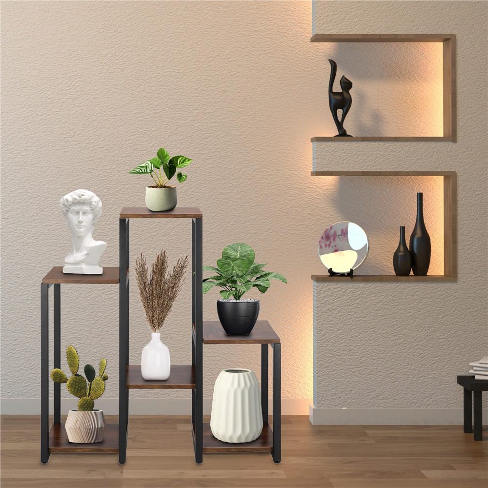 Suport pentru flori, 79x69x24 cm, negru/maro inchis – 6 rafturi, cadru metalic, design modern Household NewTrend