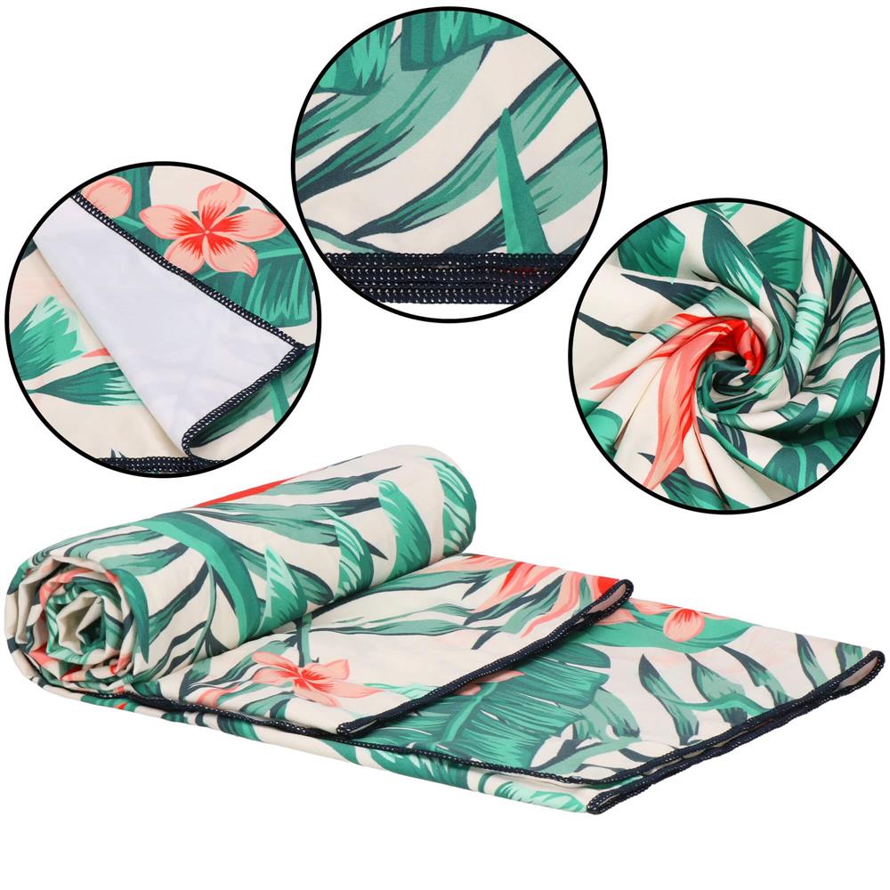 Prosop de plaja cu uscare de rapida, husa de transport, 90x180cm, model floral Household NewTrend