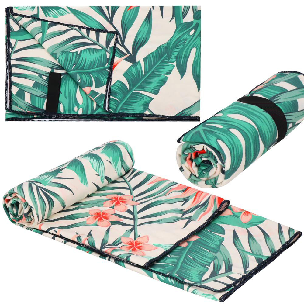Prosop de plaja cu uscare de rapida, husa de transport, 90x180cm, model floral Household NewTrend