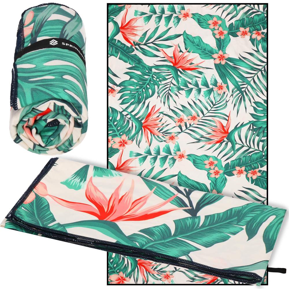 Prosop de plaja cu uscare de rapida, husa de transport, 90x180cm, model floral Household NewTrend