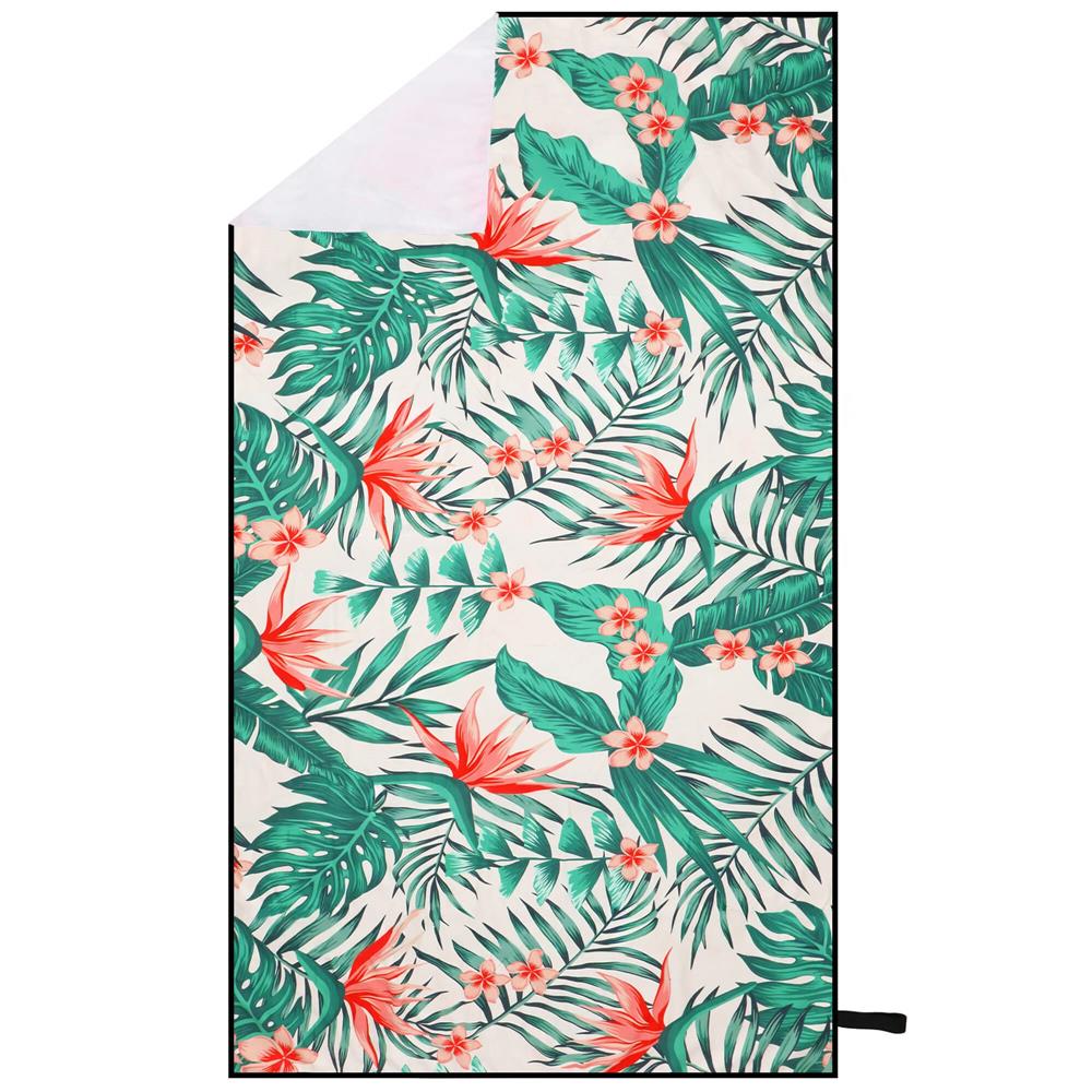 Prosop de plaja cu uscare de rapida, husa de transport, 90x180cm, model floral Household NewTrend