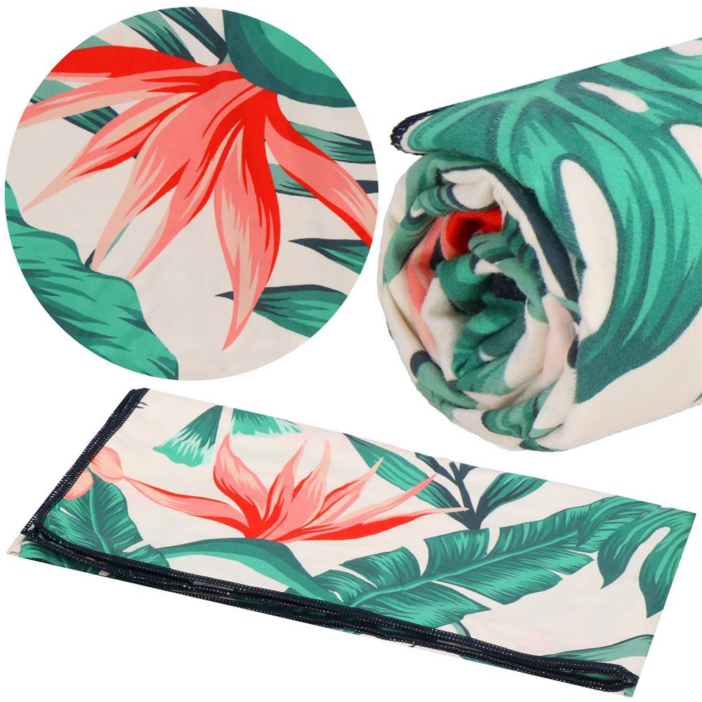 Prosop de plaja cu uscare de rapida, husa de transport, 90x180cm, model floral Household NewTrend