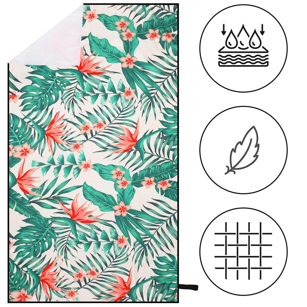 Prosop de plaja cu uscare de rapida, husa de transport, 90x180cm, model floral Household NewTrend