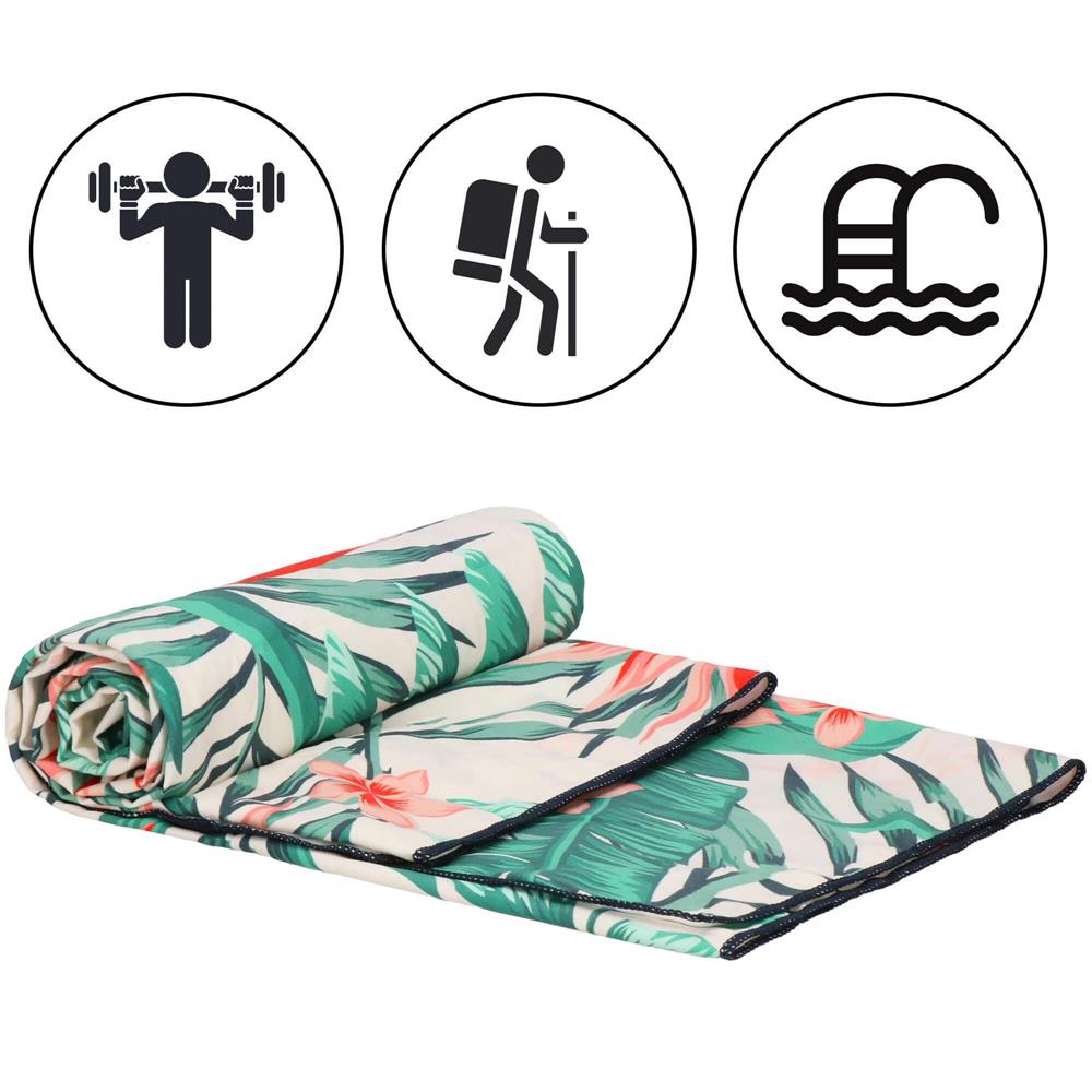 Prosop de plaja cu uscare de rapida, husa de transport, 90x180cm, model floral Household NewTrend