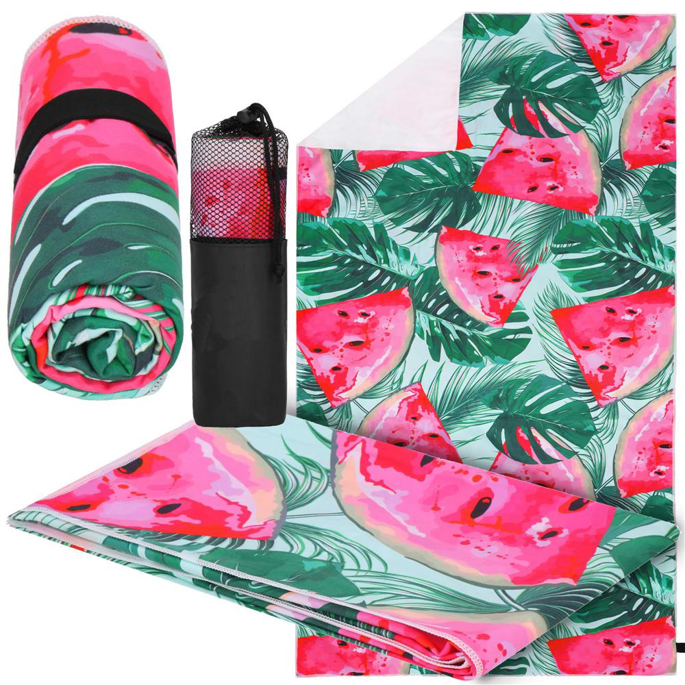 Prosop de plaja cu uscare de rapida, husa de transport, 90x180cm, model pepene verde Household NewTrend