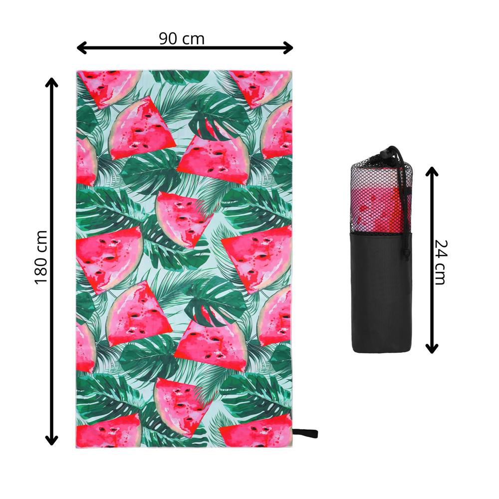 Prosop de plaja cu uscare de rapida, husa de transport, 90x180cm, model pepene verde Household NewTrend