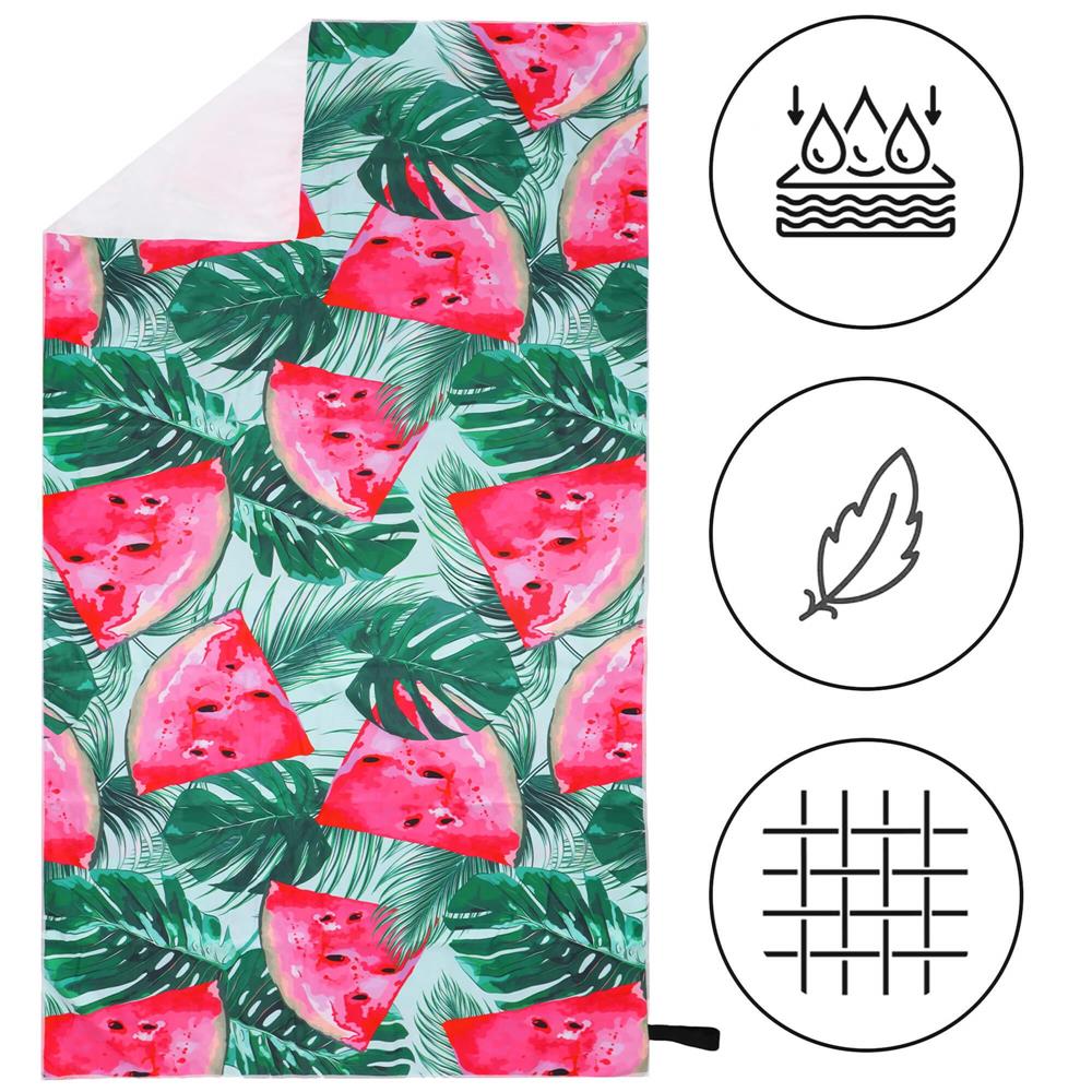 Prosop de plaja cu uscare de rapida, husa de transport, 90x180cm, model pepene verde Household NewTrend