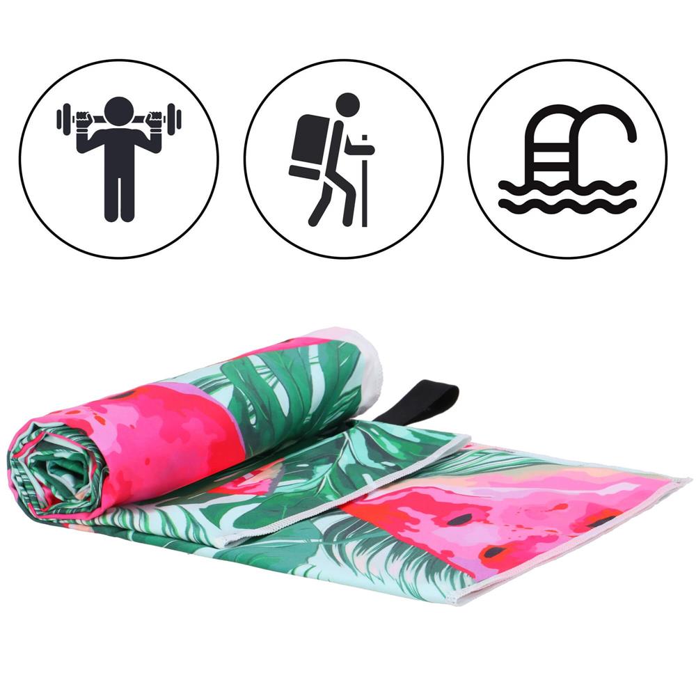 Prosop de plaja cu uscare de rapida, husa de transport, 90x180cm, model pepene verde Household NewTrend