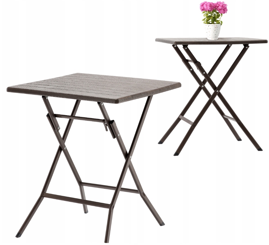 Masa de plastic pliabila, pentru gradina sau balcon, 62x62x73cm, maro imitatie lemn Household NewTrend