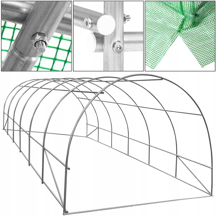 Sera de gradina, tip tunel cu cadru metalic, 300x600cm, 13 ferestre, verde, 18 mp Household NewTrend