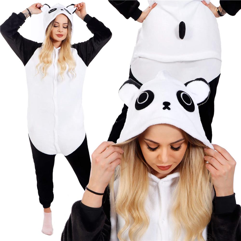Pijama tip salopeta pentru adulti, model Panda, marime L Household NewTrend